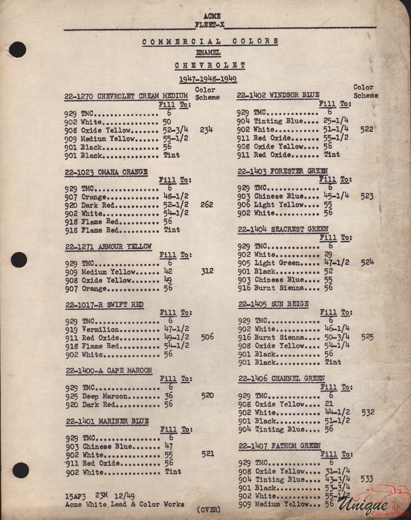 1947 General Motors Fleet Paint Charts Acme 3